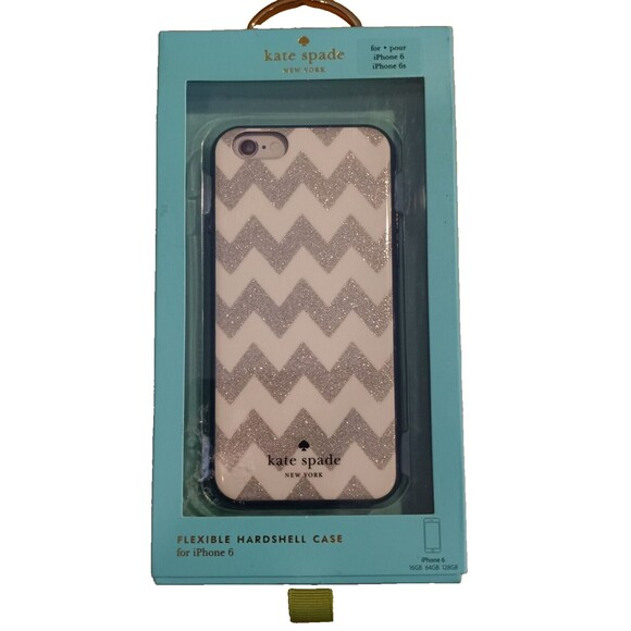Kate Spade New York Flexible Hardshell Case for Apple iPhone 6-6s Silver Chevron - Picture 1 of 7